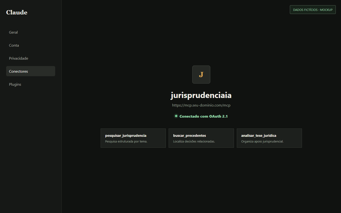 Mockup do conector jurisprudenciaia com status conectado